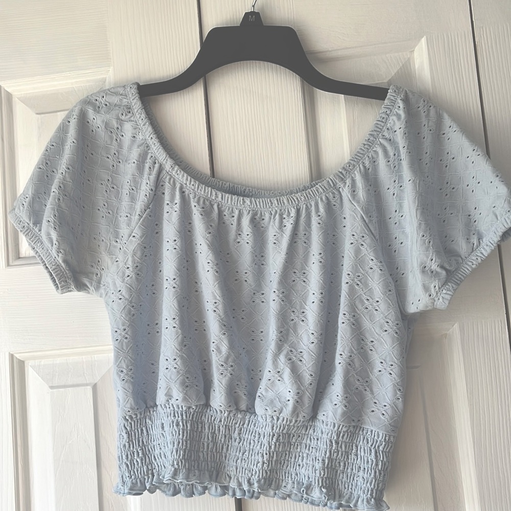Light blue crop top blouse